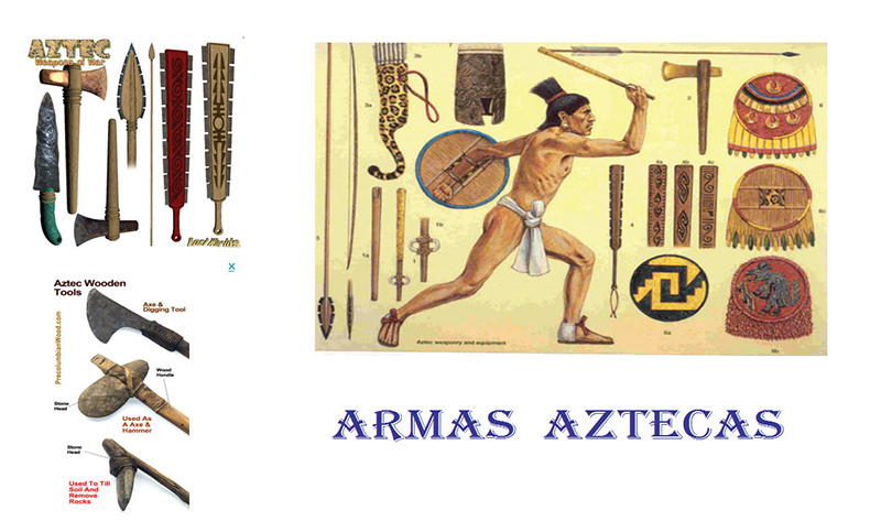 Obsérvense las armas de los Aztecas, capaces de fracturas y hundimientos craneanos.