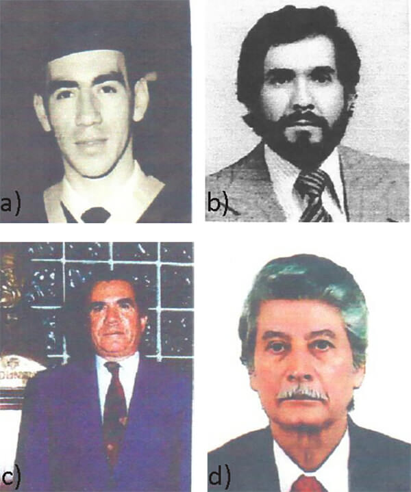 Figura 16. a) Dr. Bernardo Ferreira Fuentes. b) Dr. Cutberto Guarapo Rodríguez. c) Dr. Oscar Colina Cedeño. d) Dr. Gabriel Guerra Torrellas.