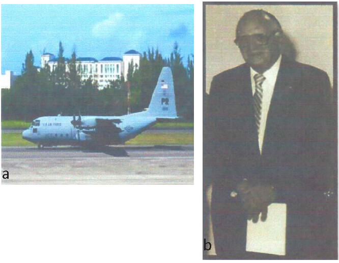 Figura 4. a)Avión militar tipo Hércules. b) Dr. Francisco Montbrún.