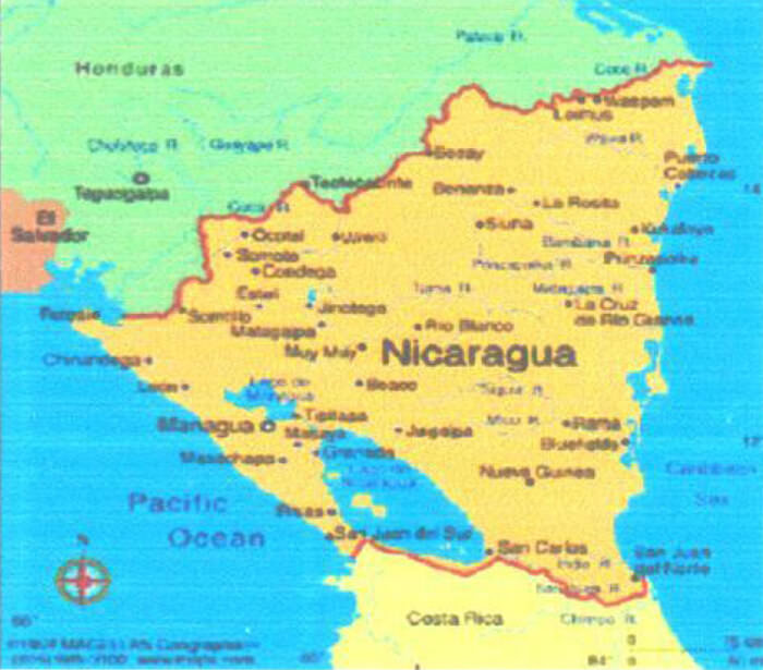 Figura 6. Mapa físico de Nicaragua.